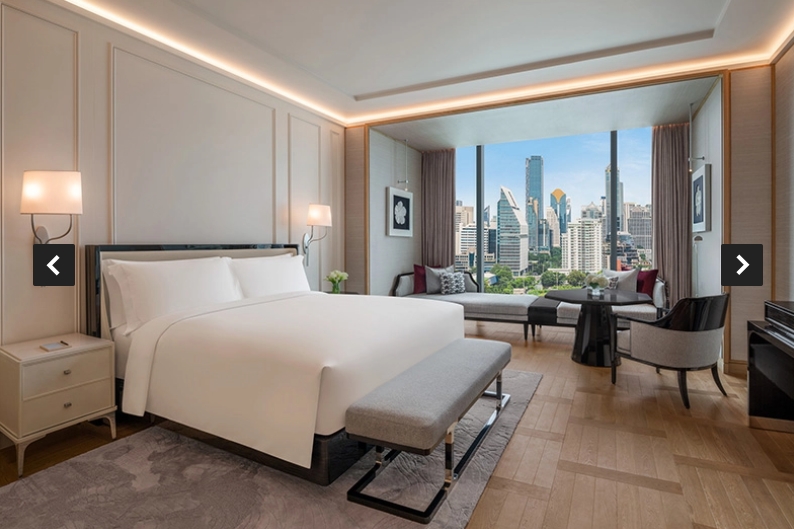 A sweeping view of the Bangkok skyline from a high-floor suite at The Ritz-Carlton, Bangkok.