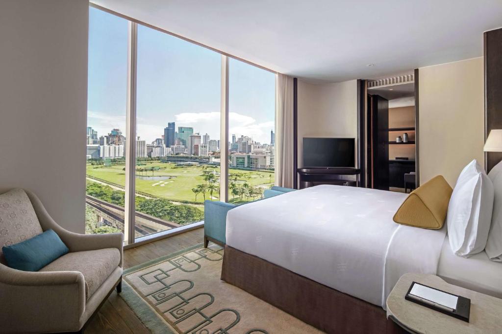 The impressive magnolia-petal-inspired design of the Waldorf Astoria Bangkok's exterior.