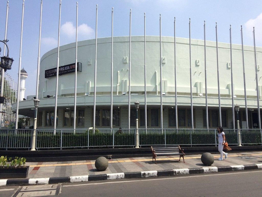 [The exterior of the Asia-Africa Conference Museum, a symbol of third-world solidarity and a significant landmark in this travel guide.]